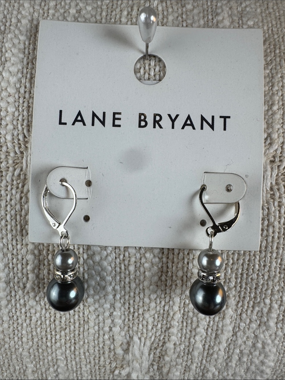 0673-Lane‎ Bryant Silver and Gunmetal Double Pearl Drop Earrings